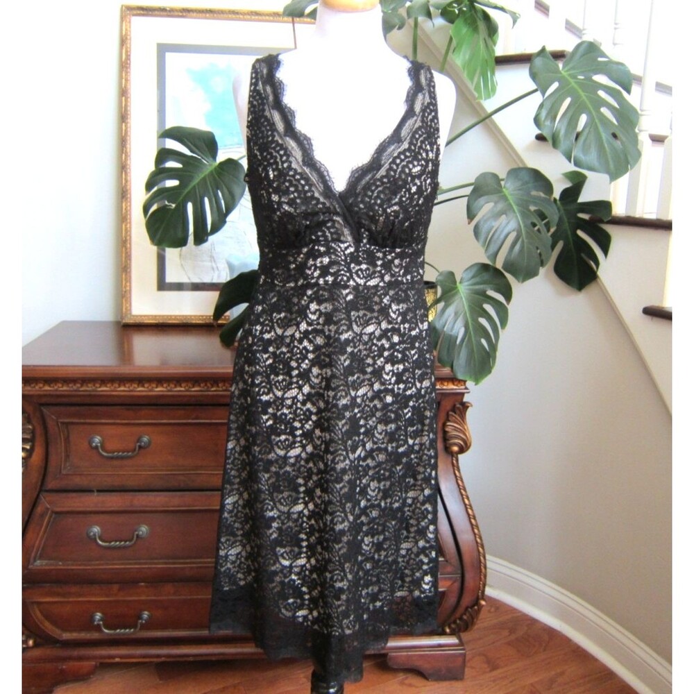 White House Black Market Black Eyelash Lace A-Line Sleeveless Dress Size 10 New!
